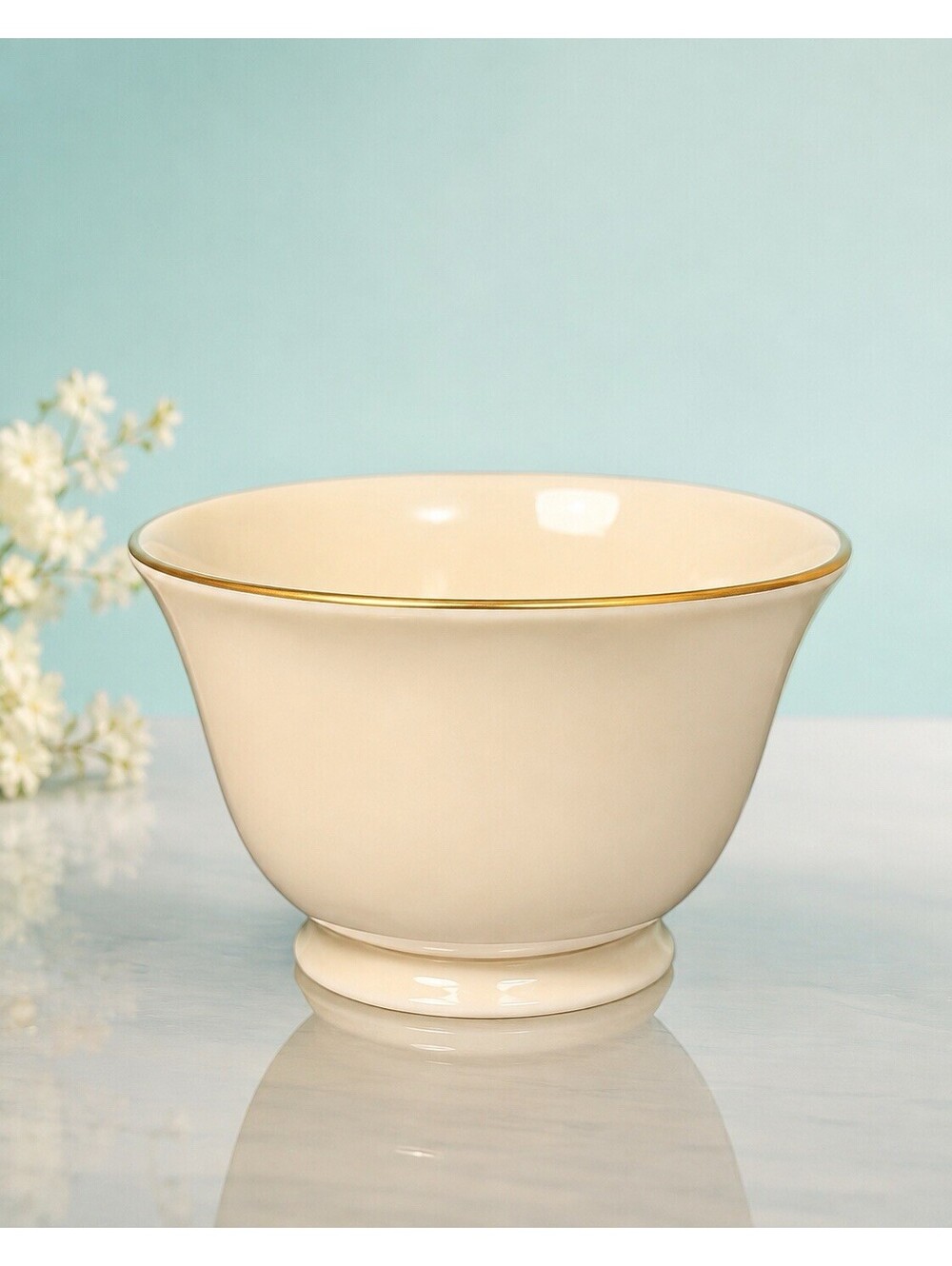 Lenox 1950s Footed Candy Nut Bowl Catch All Special Ivory Gold Rim, 4.5x3"